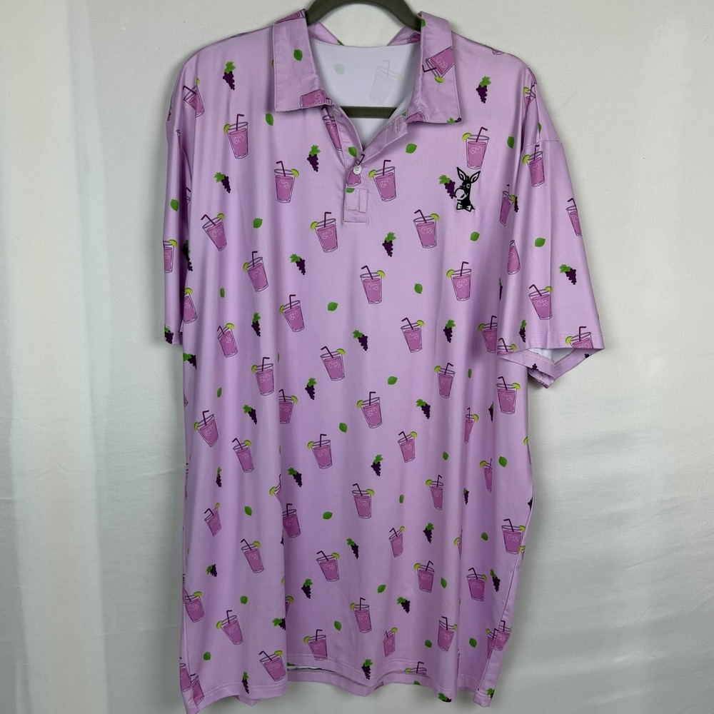 Kenny Rogers Pink Cocktail Print Golf Polo Big Tall 2XL 3XL Y2K Shirt